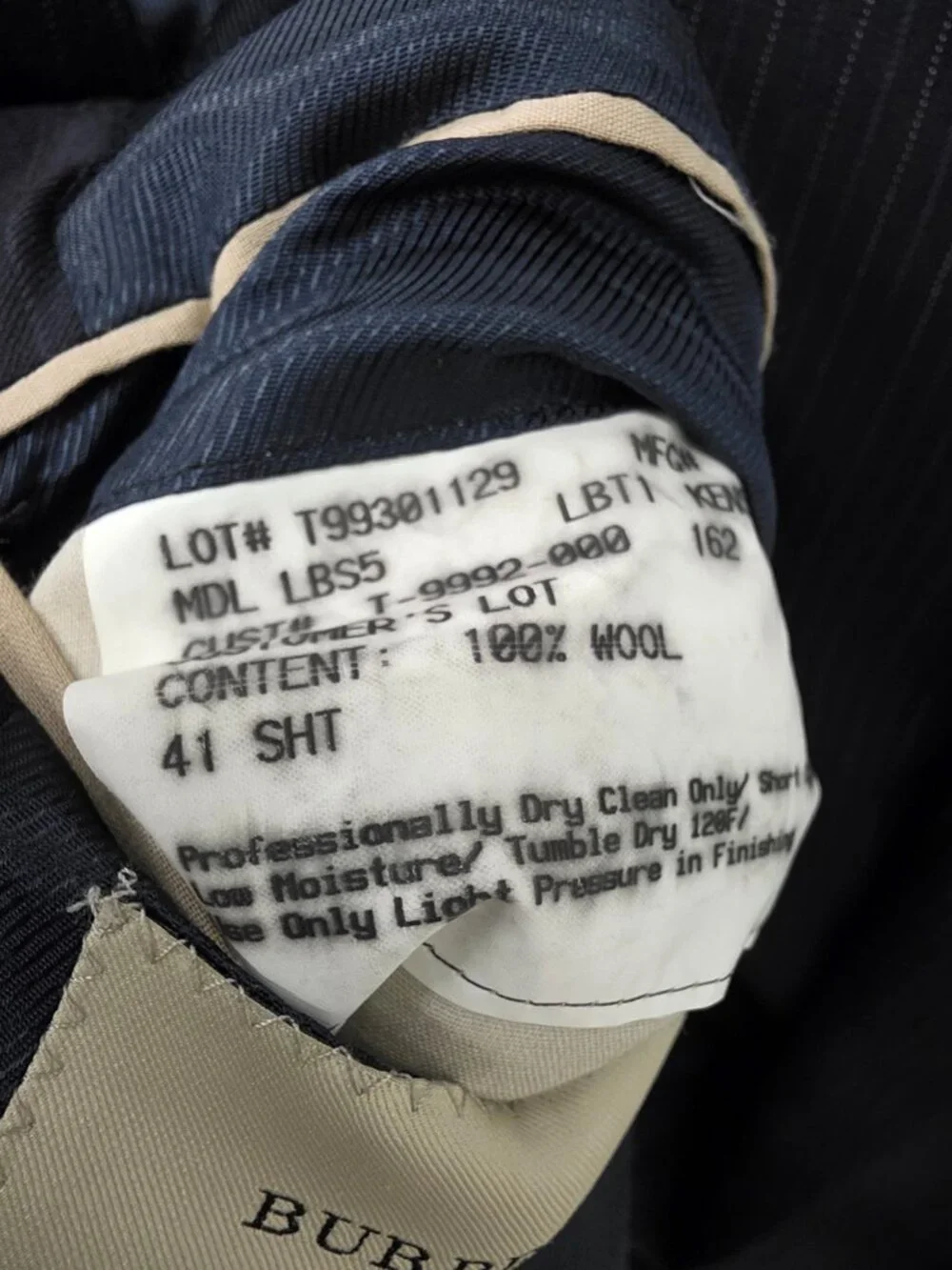 Burberry 41S 36x26 Navy Full Suit 2-Button Stripe R925